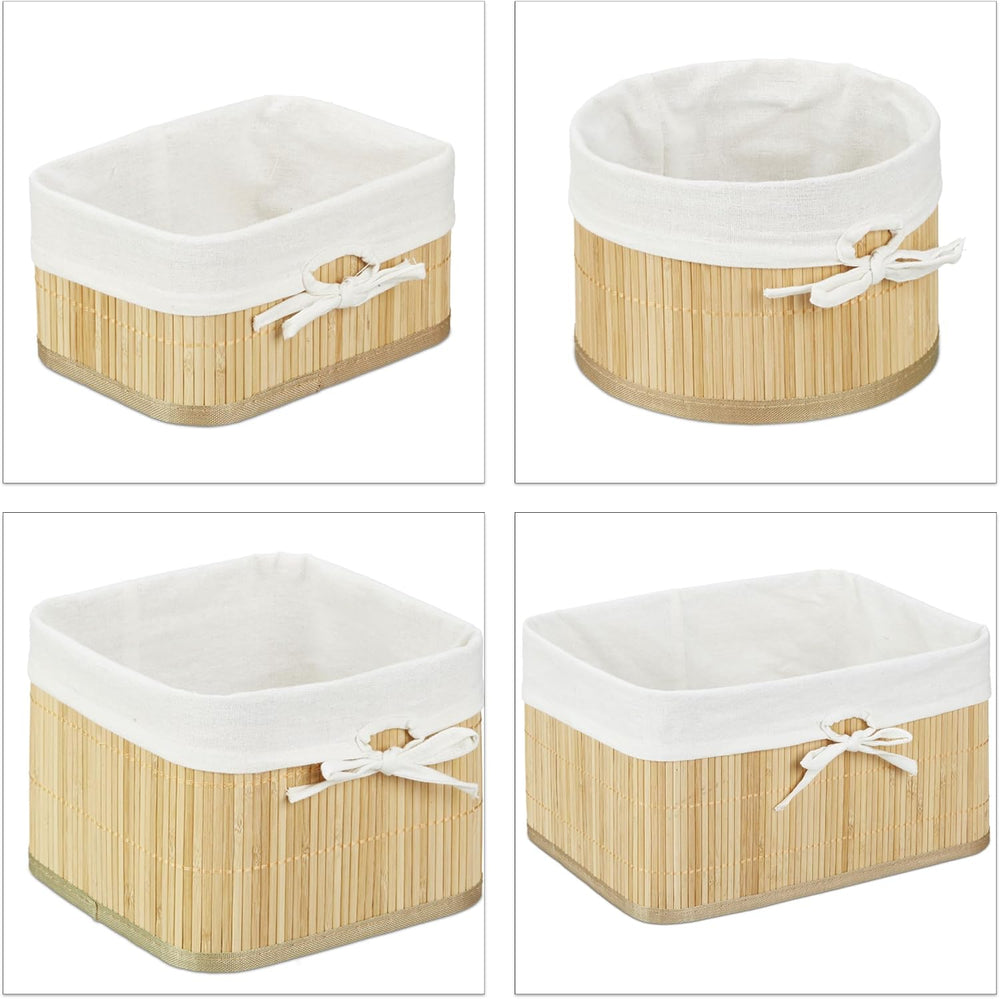 Relaxdays Set of Bamboo Storage Baskets, HxWxD: 17.5 x 32 x 23 cm, Set of 4 B...