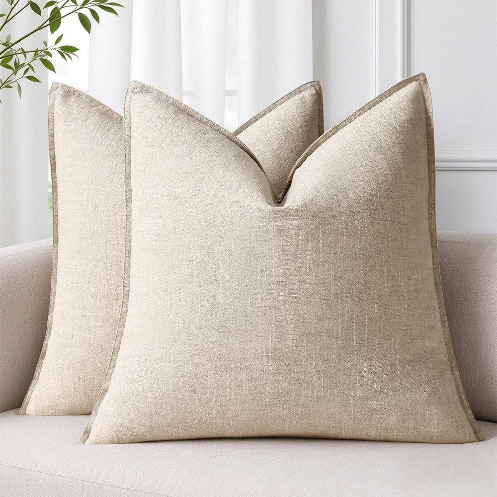 decorUhome Beige Christmas Linen Throw Pillow Covers 26x26 Set of 2