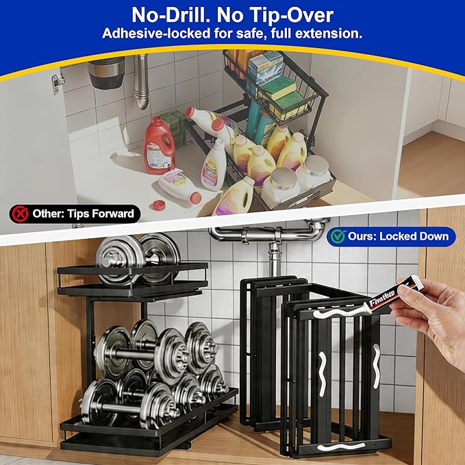 Under Sink Organizer, Dual-Rail Ball-Bearing, Under Kitchen Sink Organizer