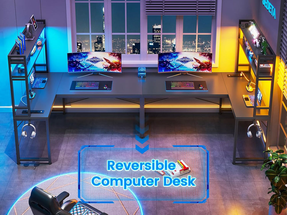 SEDETA L Shaped Gaming Desk, Reversible 45.3” Small Corner Desk with Power Ou...
