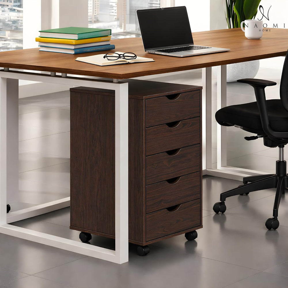 Naomi Home Under Desk Office File Cabinet with 5 Drawers, Rolling Storage Org...