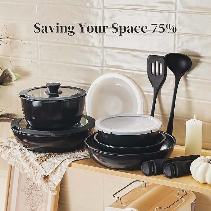 Redchef 16pcs Ceramic Pots and Pans Set Non Stick, Nonstick Kitchen Cookware Set