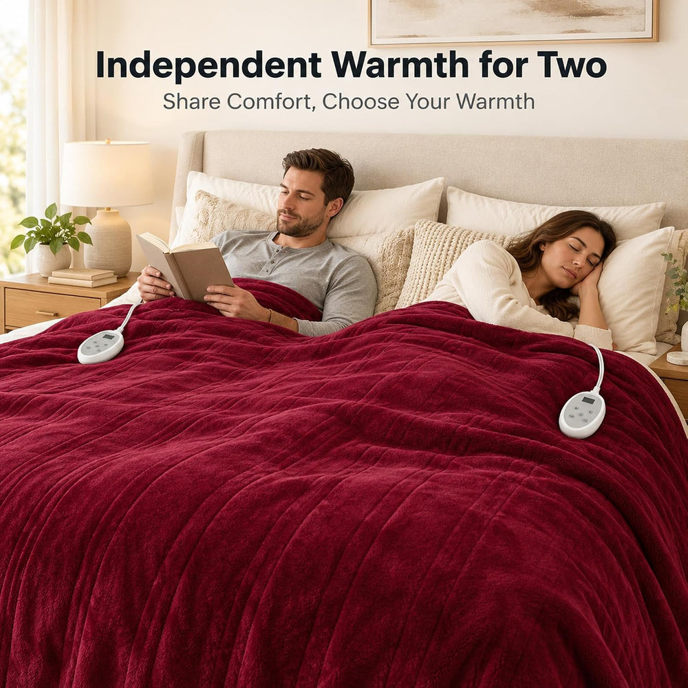 Queen Size Heated Blanket for Bed, Electric Blankets with Dual Controllers