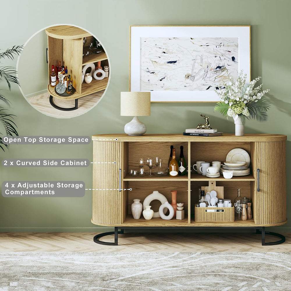 HUAHUU 54.3" Buffet Cabinet with Storage, Fluted Sideboard with Tambour ...