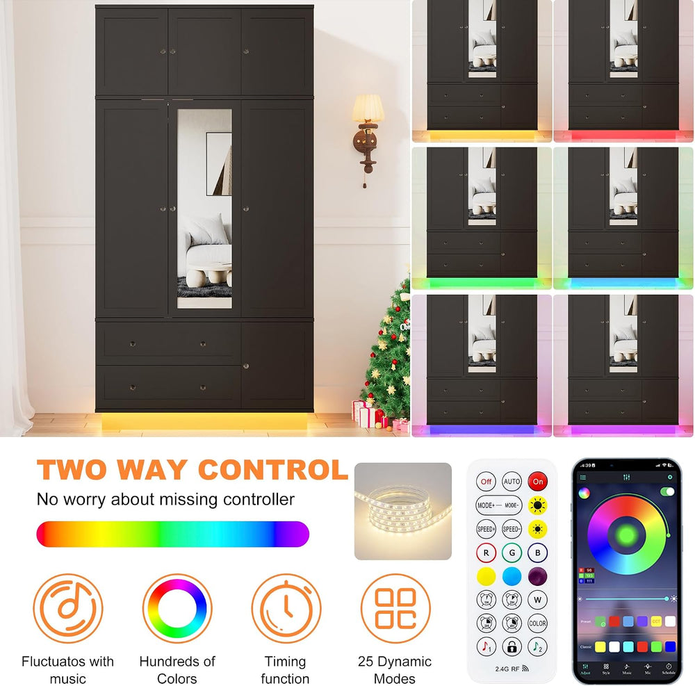 92.2" Tall Armoire Wardrobe Closet with Mirror & Motion Sensor Light...