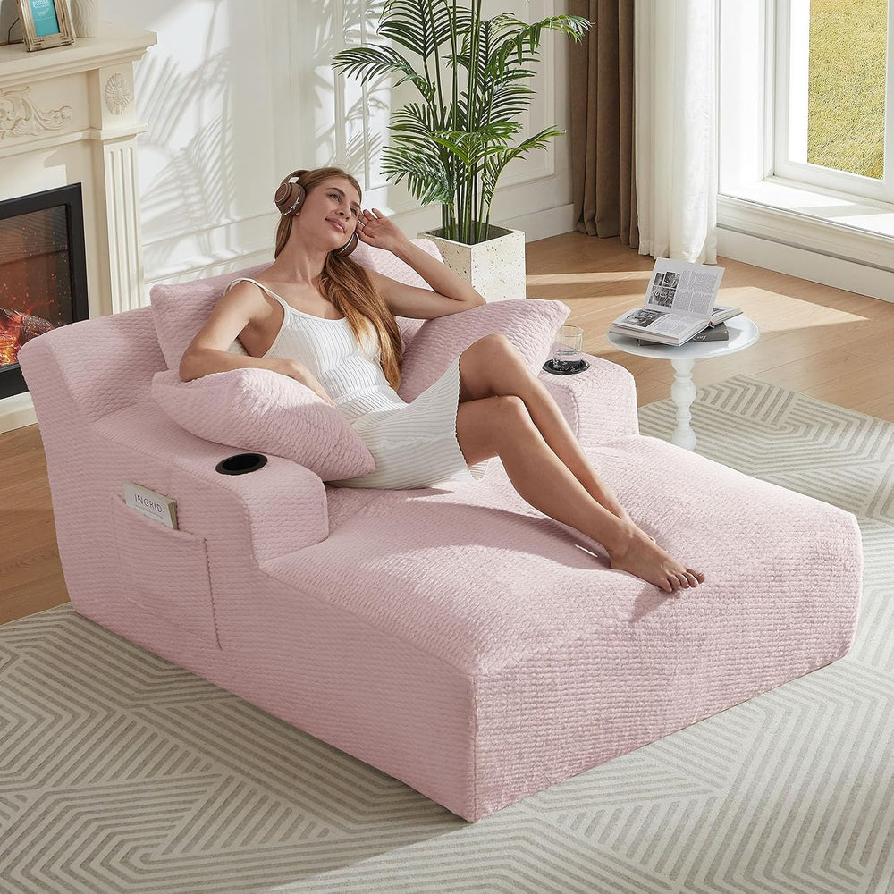 LUCKHAO 49.2" Oversized Chaise Lounge Chair Indoor,Faux Fur Boneless Rea...