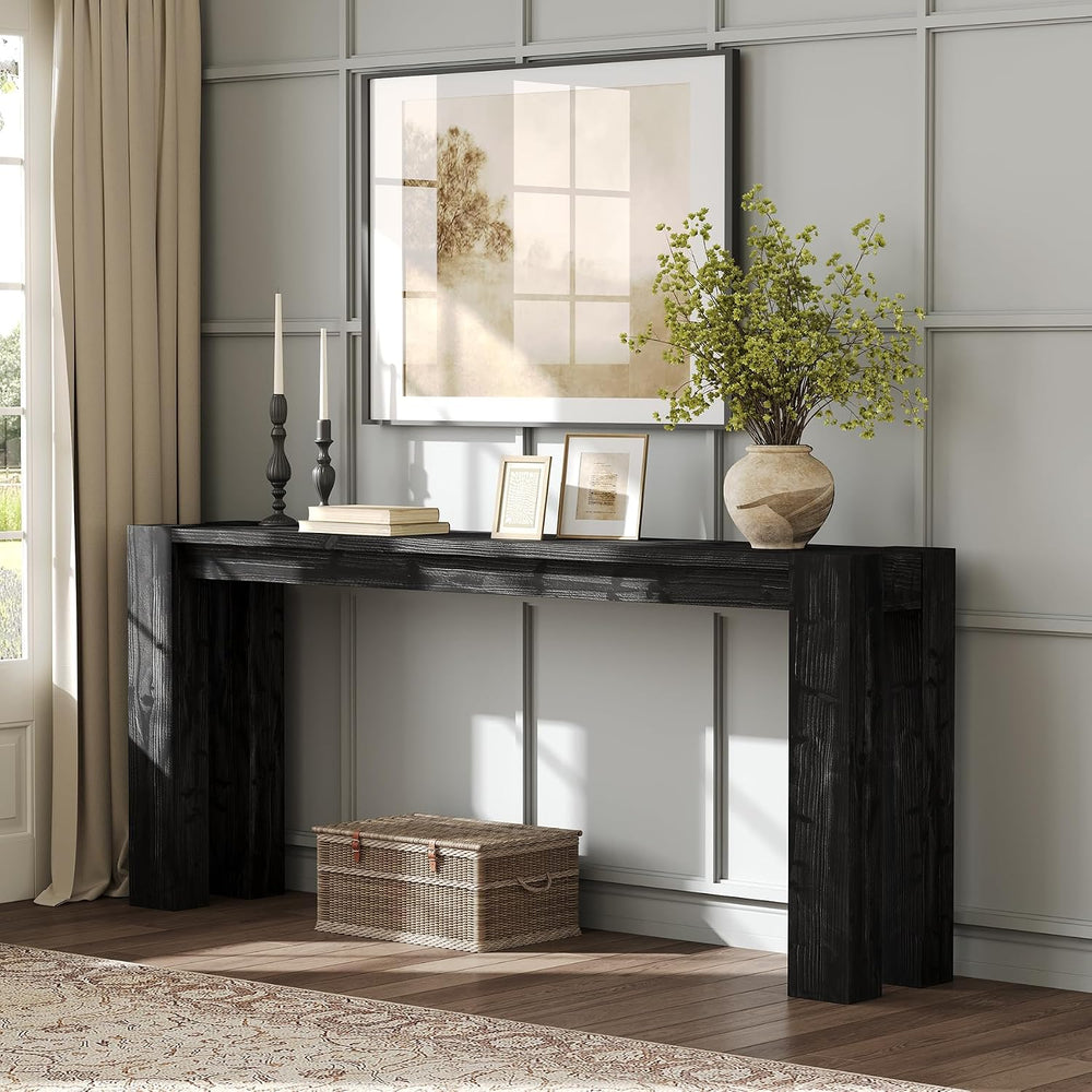 Solid Wood Black Console Table for Entryway, 70.9-Inch Extra Long Narrow Sofa...