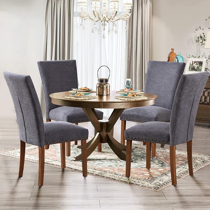 Parsons Dining Chairs Set of 6, Upholstered Nailhead Dining Room Kitchen Side...