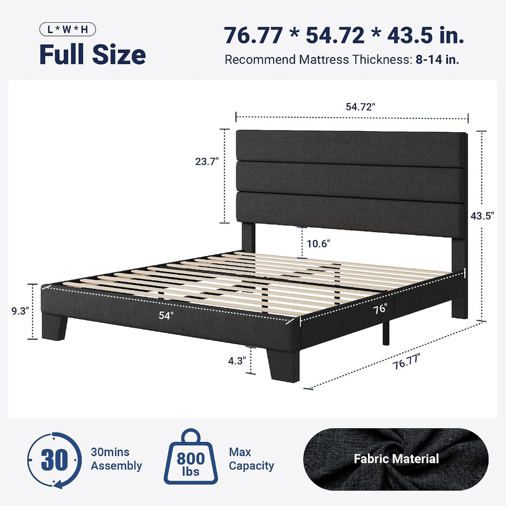 Allewie Full Size Platform Bed Frame with Fabric Upholstered Headboard Gray