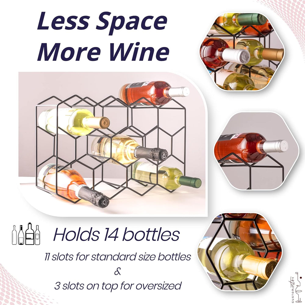 Gusto Nostro Countertop Wine Rack - 14 Bottle Freestanding Modern Black Metal...