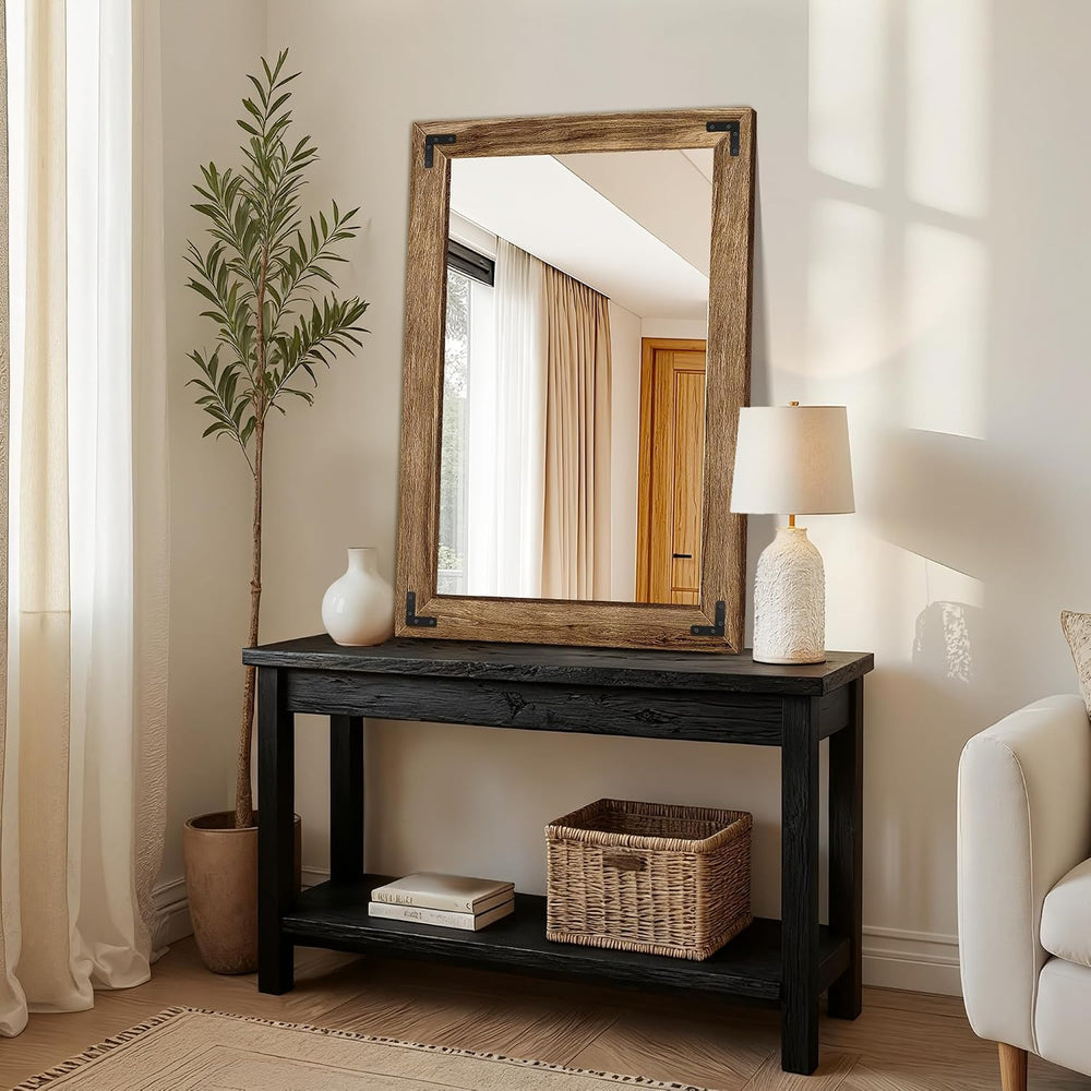 Bathroom Mirror for Wall, 26" x 38" Wooden Vanity Mirror