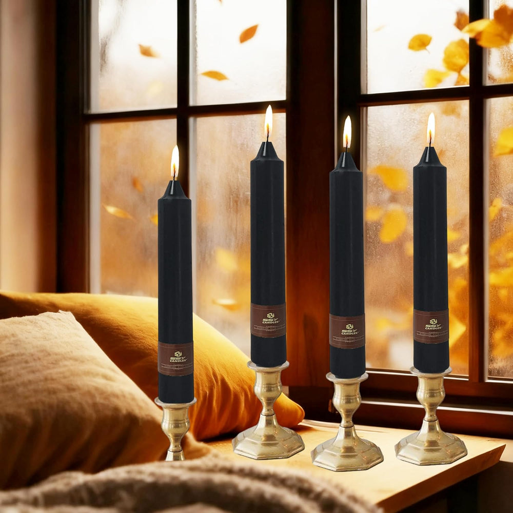 Black Halloween Taper Candles 4 Pack Hand-Poured 9 Inch Unscented Long Tapere...