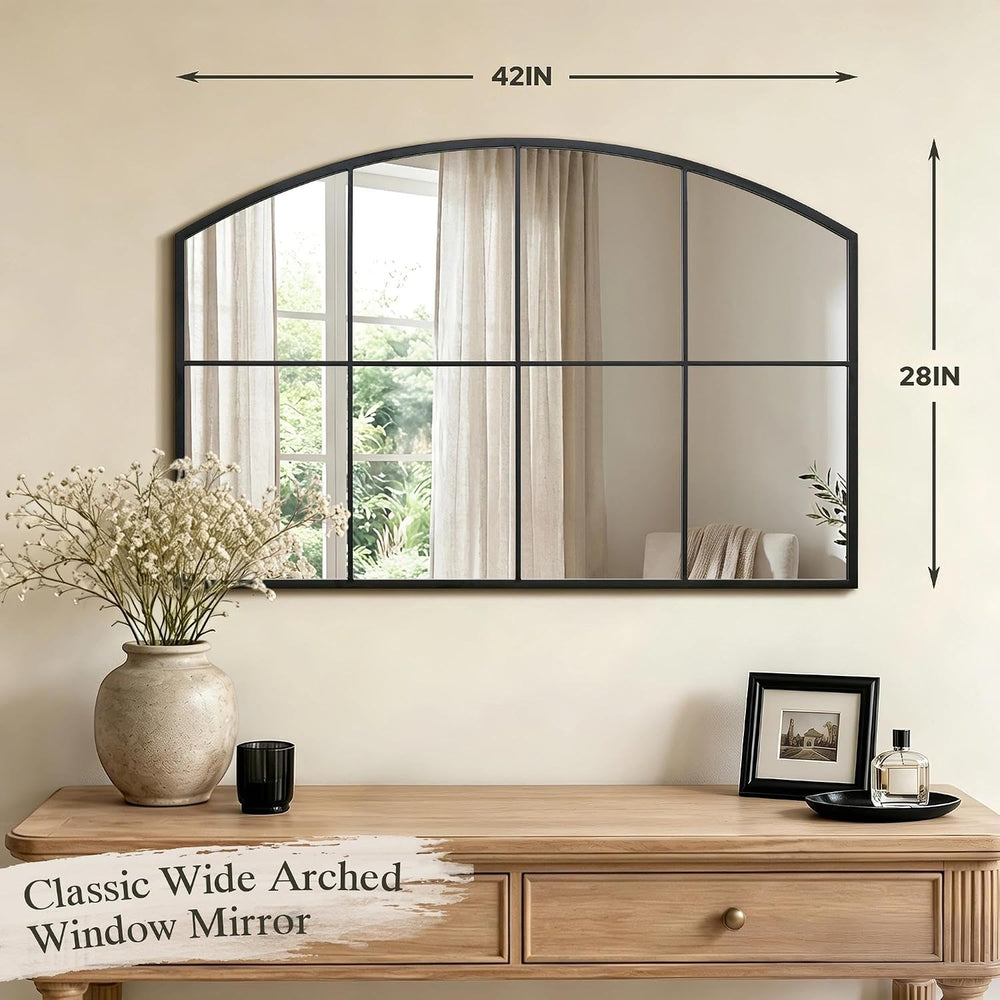 Besdomus Large Black Arched Mirror: 42"x28" Wide Arched Window Mirror