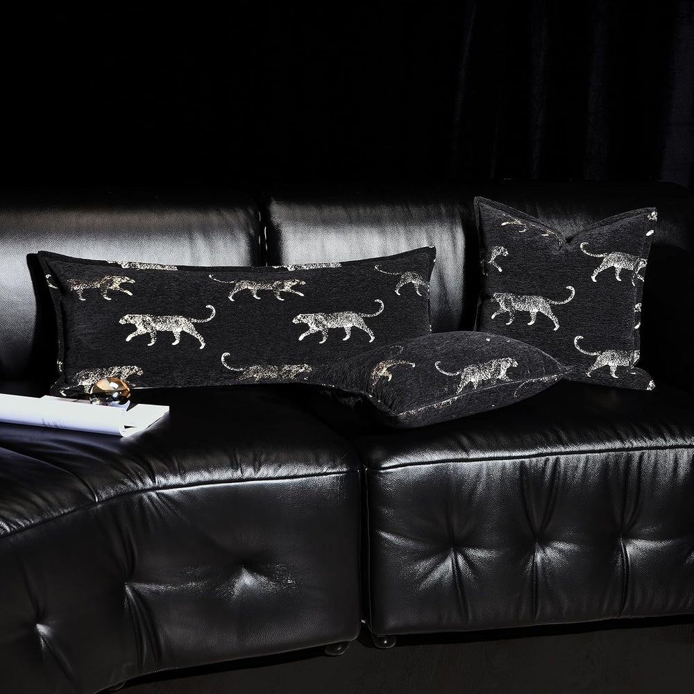 Decorative Lumbar Pillow Cover 14x36, Double Sided Cheetah Pattern Jacquard E...