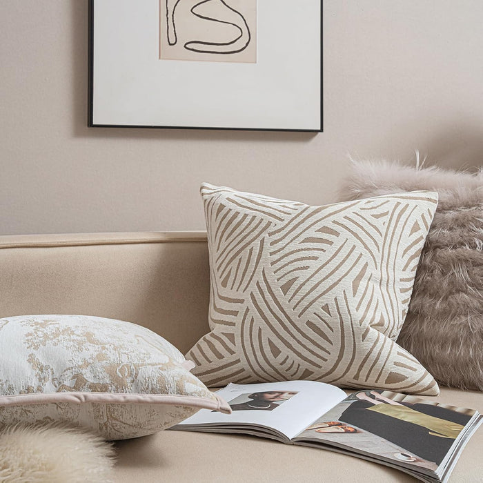 Croker Horse New 20x20'' inches Throw Pillow Cushion Covers - Paradise Beige Color Chenille Jacquard Embroidery Luxury Modern Style Couch Sofa Bed Pillow Cover for Living Room Bedroom