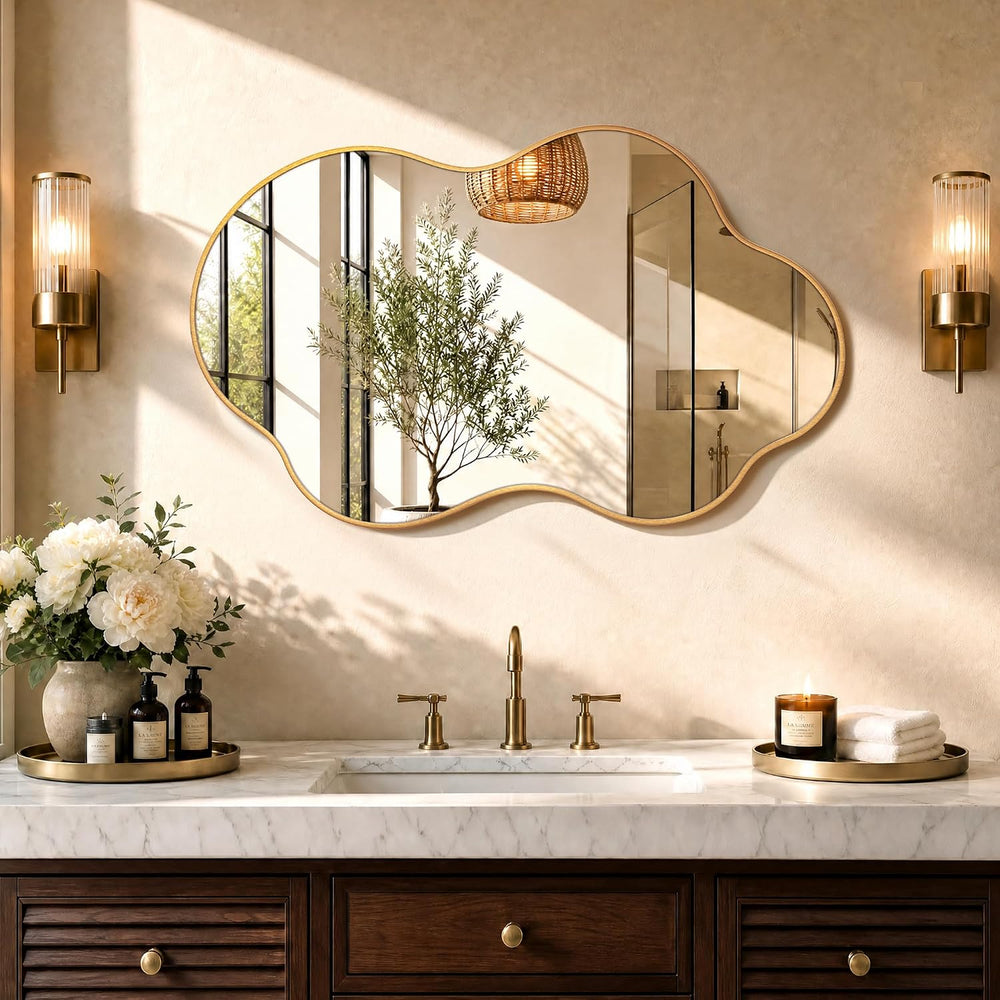 EOGOW Irregular Wall Mirror, 36"x22" Asymmetrical Mirror with Alumi...