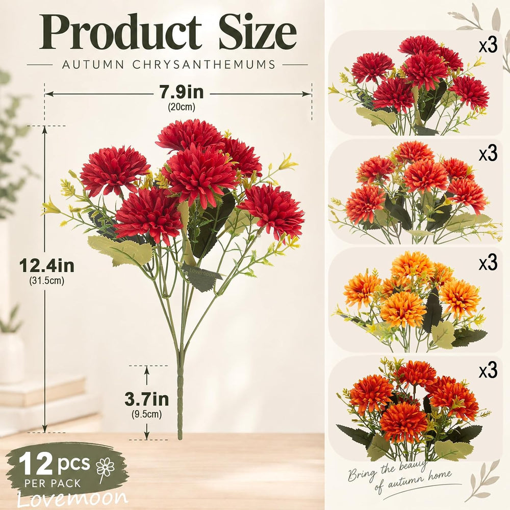 lovemoon Artificial Chrysanthemums Flowers for Outdoors, Fall