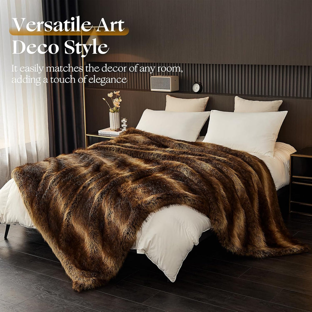 Fluffy Faux Fur Throw Blanket - Thick Warm Blanket 60"x80", Brown