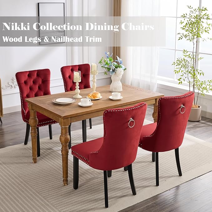 Velvet Dining Chairs Set of 2, Upholstered Dining Room Chairs with Back Ring ...