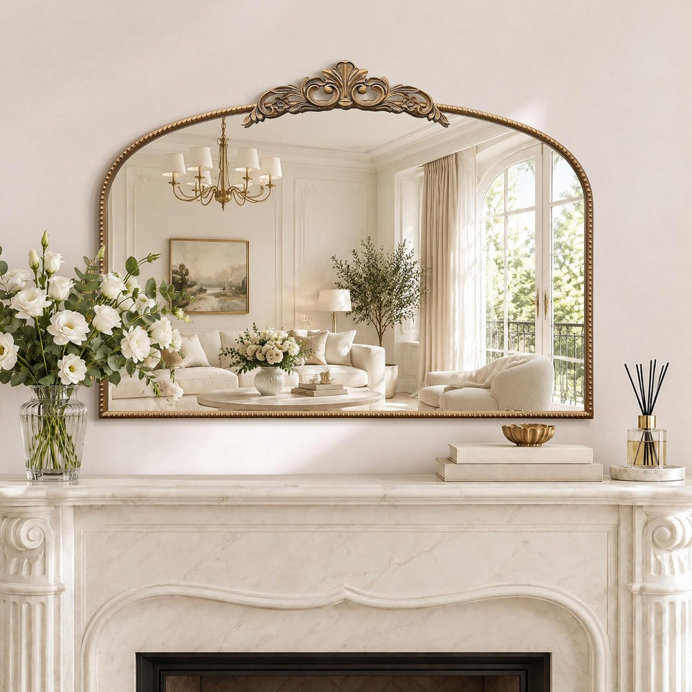Micasso Vintage Gold Wall Mirror: 40"x29" Baroque Antique Arched Mi...