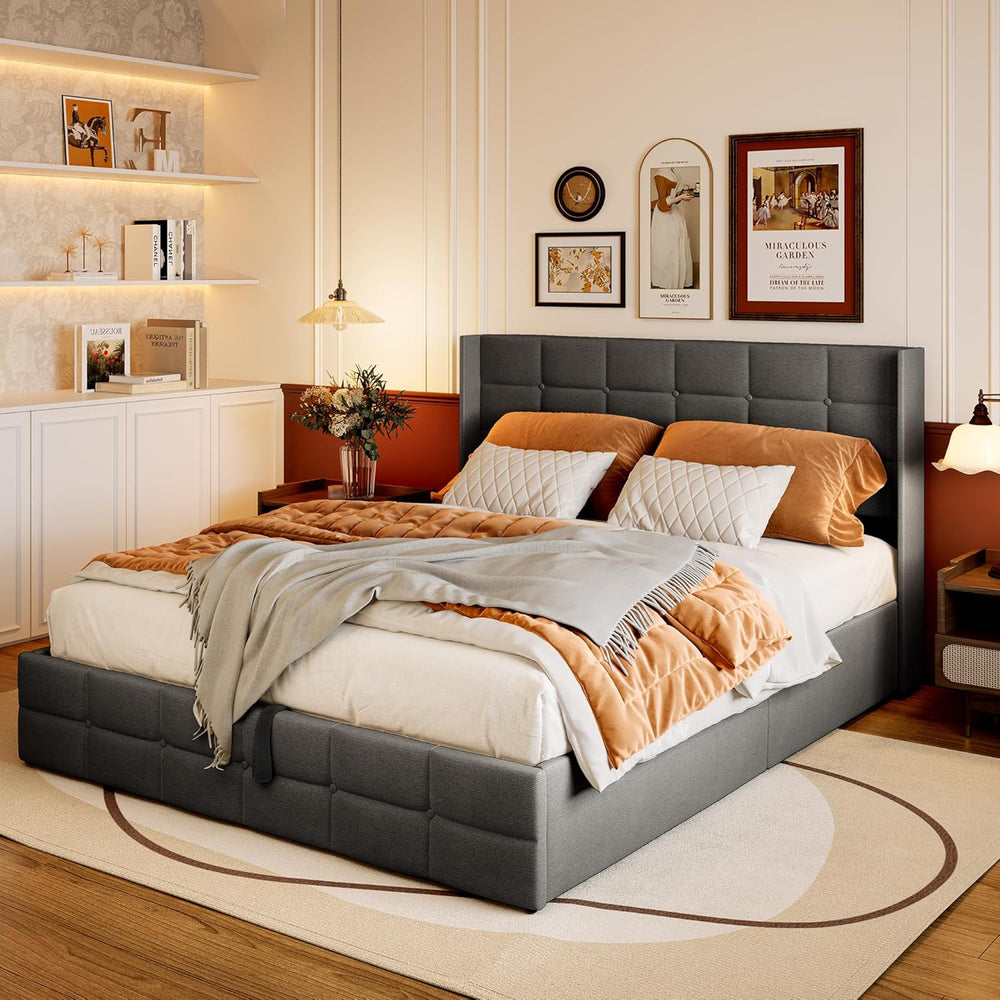 Gizoon Full Lift Up Storage Bed with Storage, Upholstered Platform Bed Frame ...