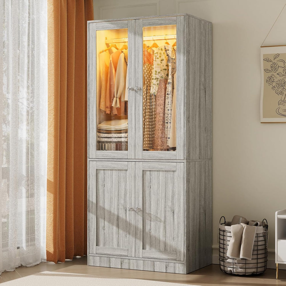 VOWNER 75" Tall Armoire Wardrobe Closet with 2 Glass Doors