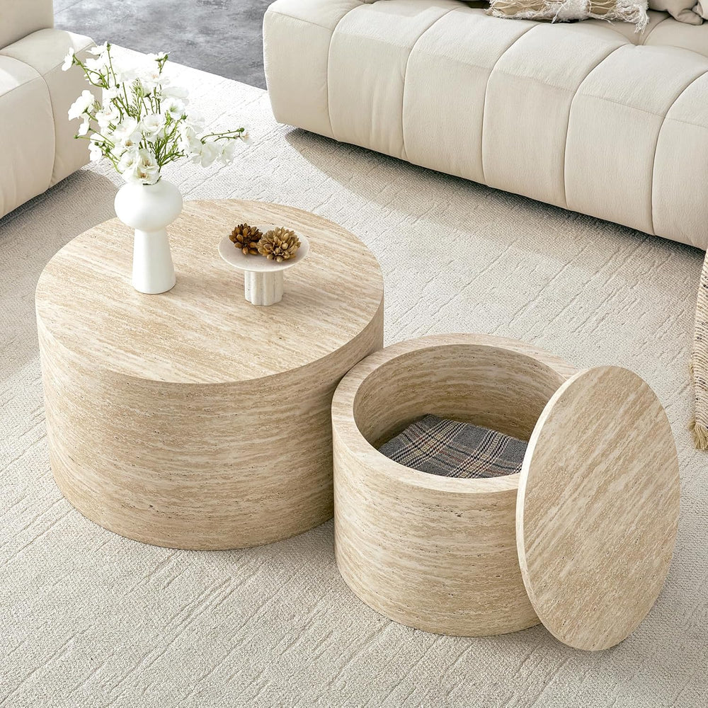 LKTART Round Nesting Coffee Table Set of 2, Modern Small Circle Coffee Table ...
