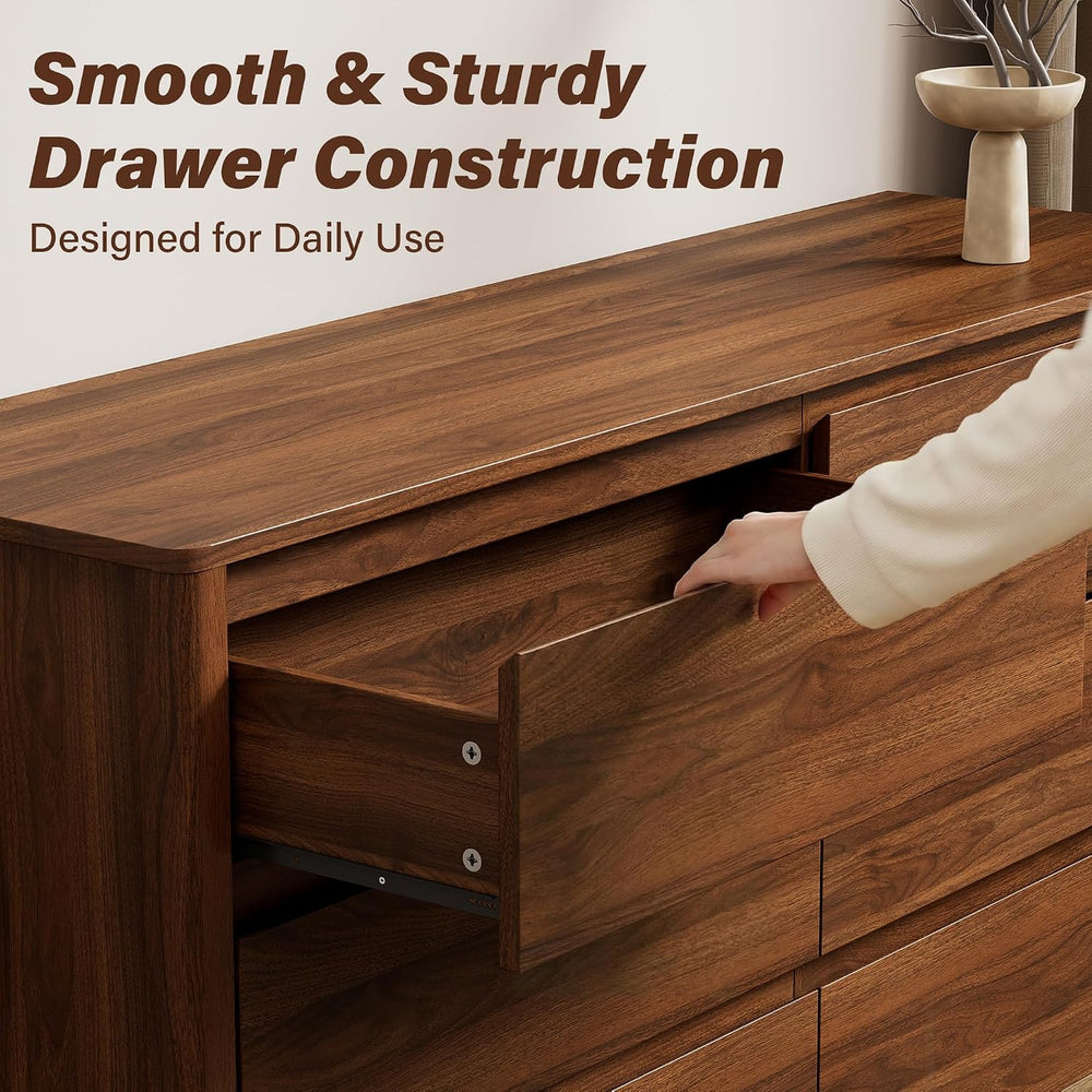 Furniway Walnut Mid-Century Modern Dresser and Nightstand Sets 3 Piece
