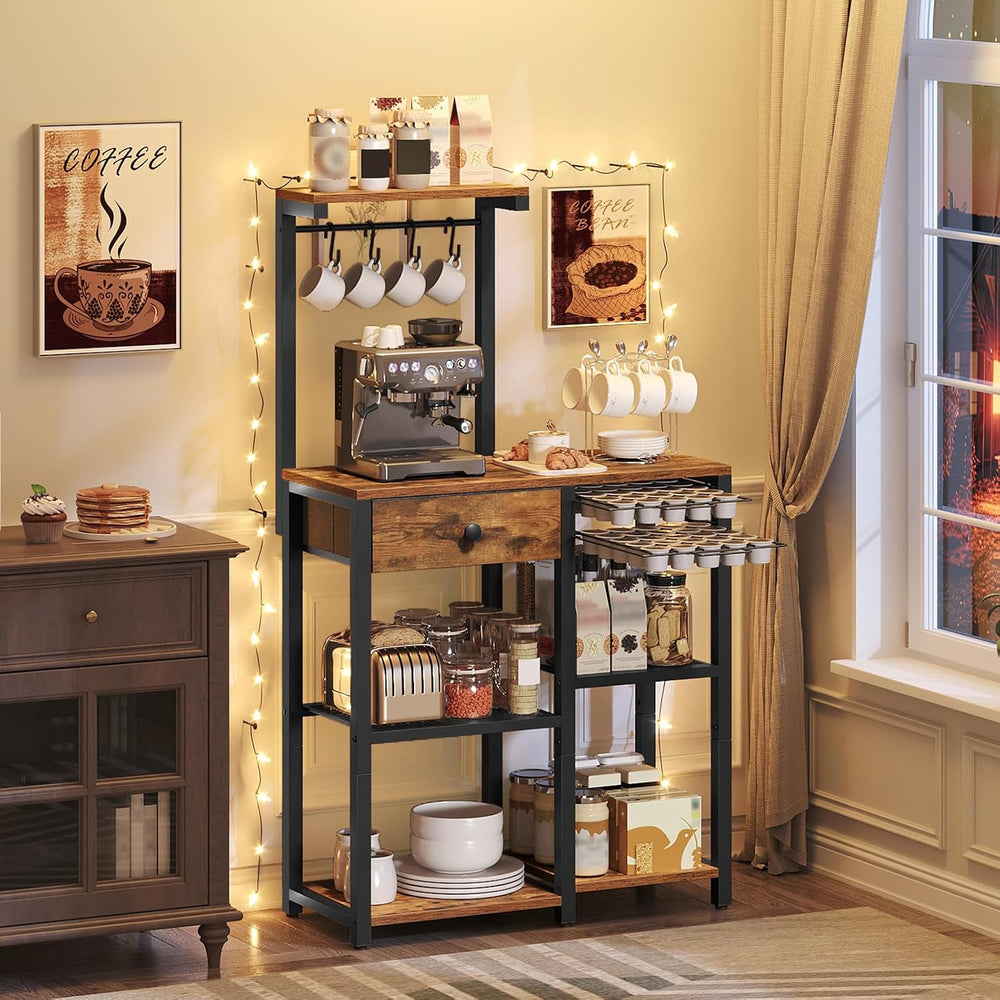 YATINEY Bakers Rack with Storage, 5-Tier Coffee Bar Station with Drawer, Kitc...