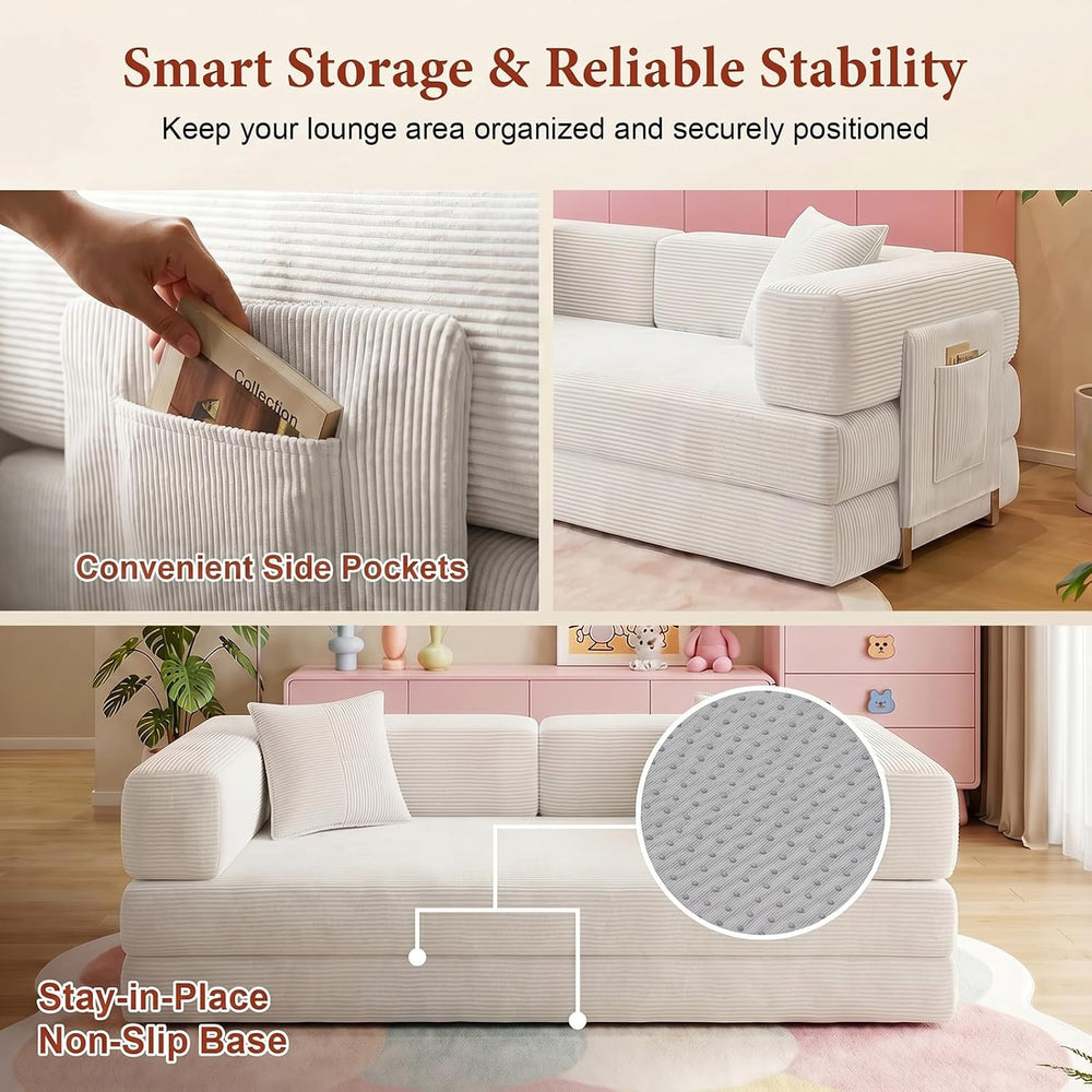 Convertible Futon Sofa Bed | 78.8โ Corduroy Boneless Couch with Pull Out Sofa...