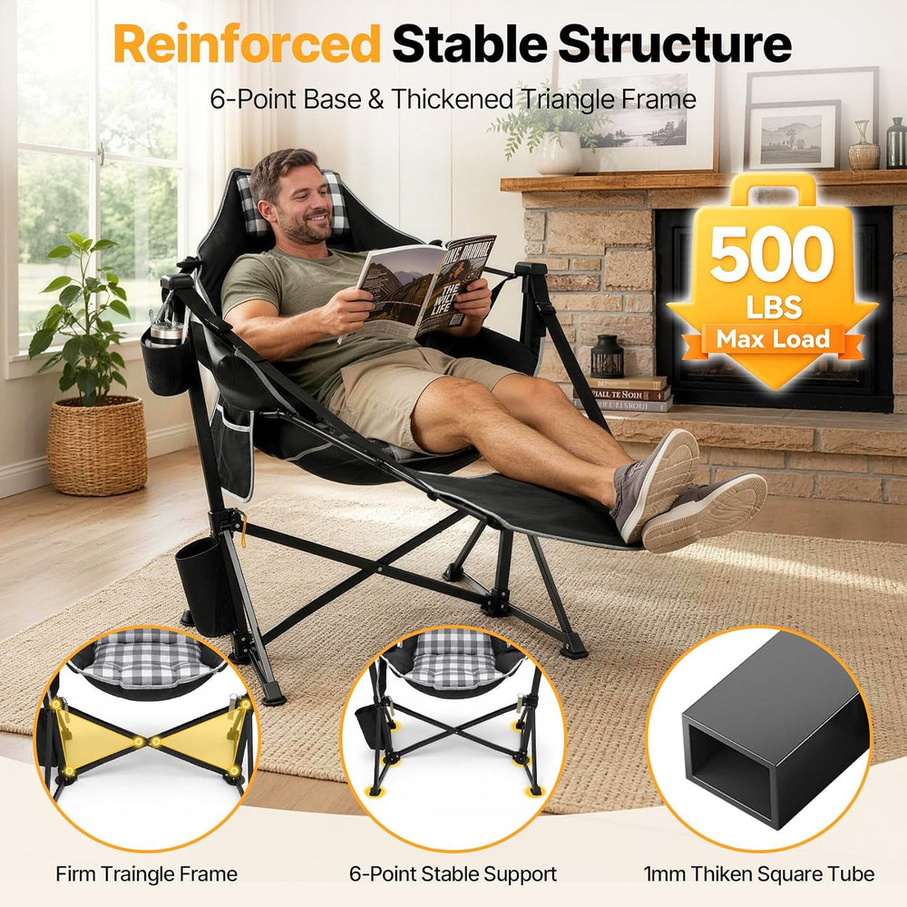 Suteck Hammock Camping Chair with Footrest, Thick Padded, Black Plaid