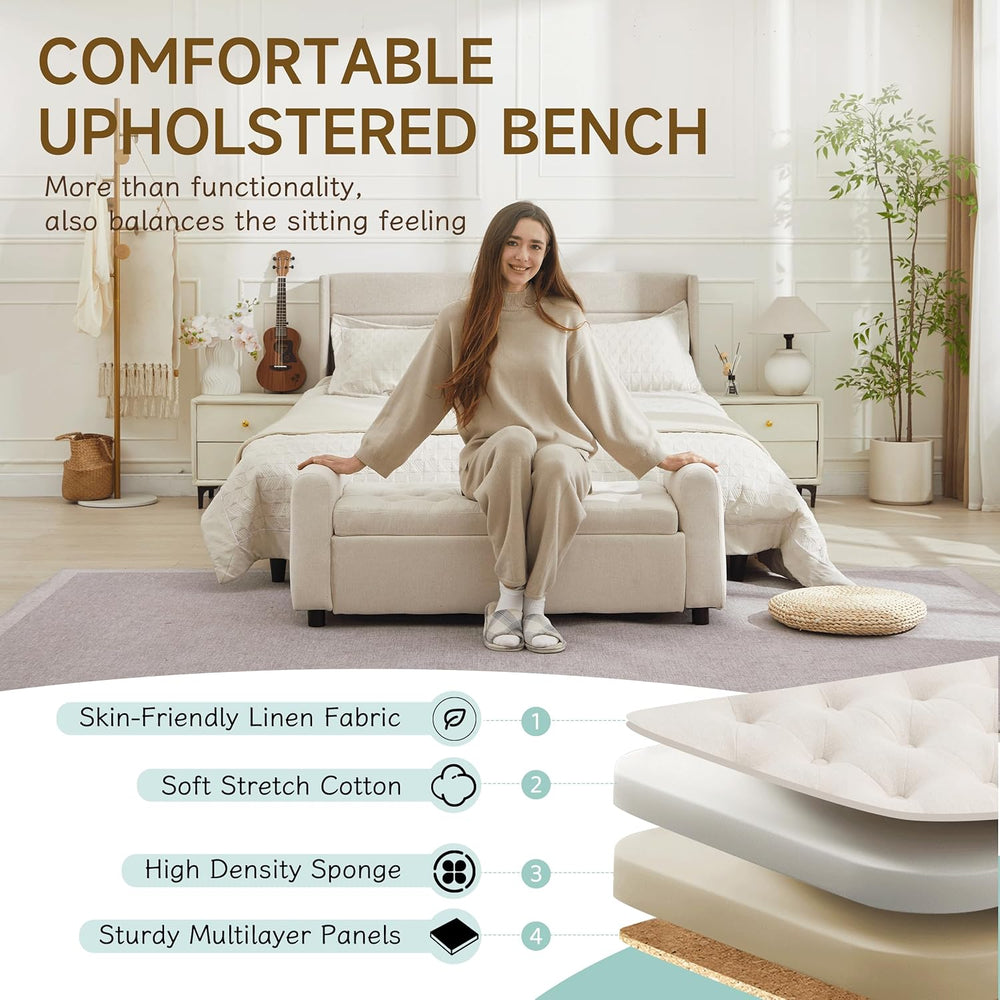 Ottoman with Storage, Tufted Storage Bench for Bedroom, 48" Fabrics End ...