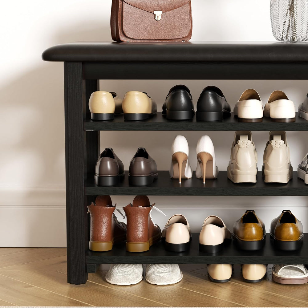 Shoe Rack Bench with Leather Cushion 3-Tier Shoe Rack Organizer for Entryway ...