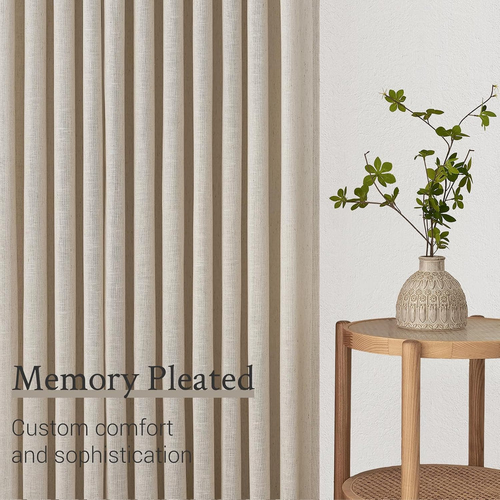 96 Inches Long Pleated Sheer Curtains,Oatmeal Linen Blended Light Filtering W...