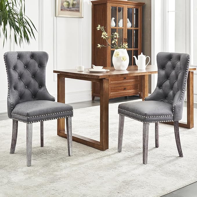 Kiztir Leather Dining Chairs Set of 2, Upholstered Dining Chair with Nailhead...