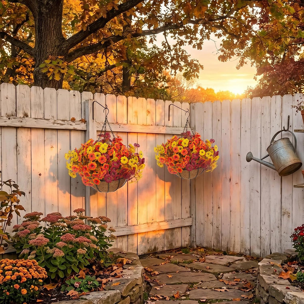 Hananona 2 Set Artificial Outdoor Fall Flowers with Hanging Basket, 2 Packs H...