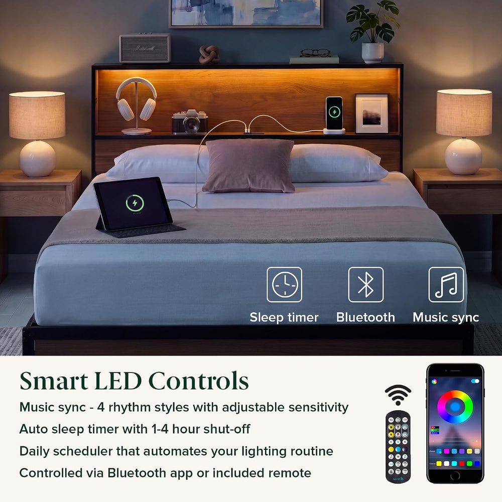 Zinus Kai Platform Bed Frame, RGB LED Lights, USB Charging Station, Full