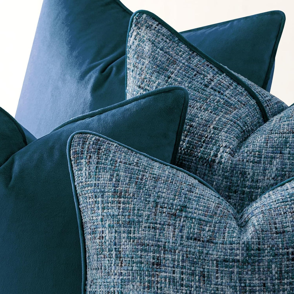a moment Blue 4 Pack Throw Pillow Covers - Chenille & Velvet Set with Pip...