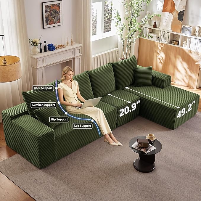 135" Cloud Sectional Couch with L-Shape Chaise, Modern Modular Comfy Sof...