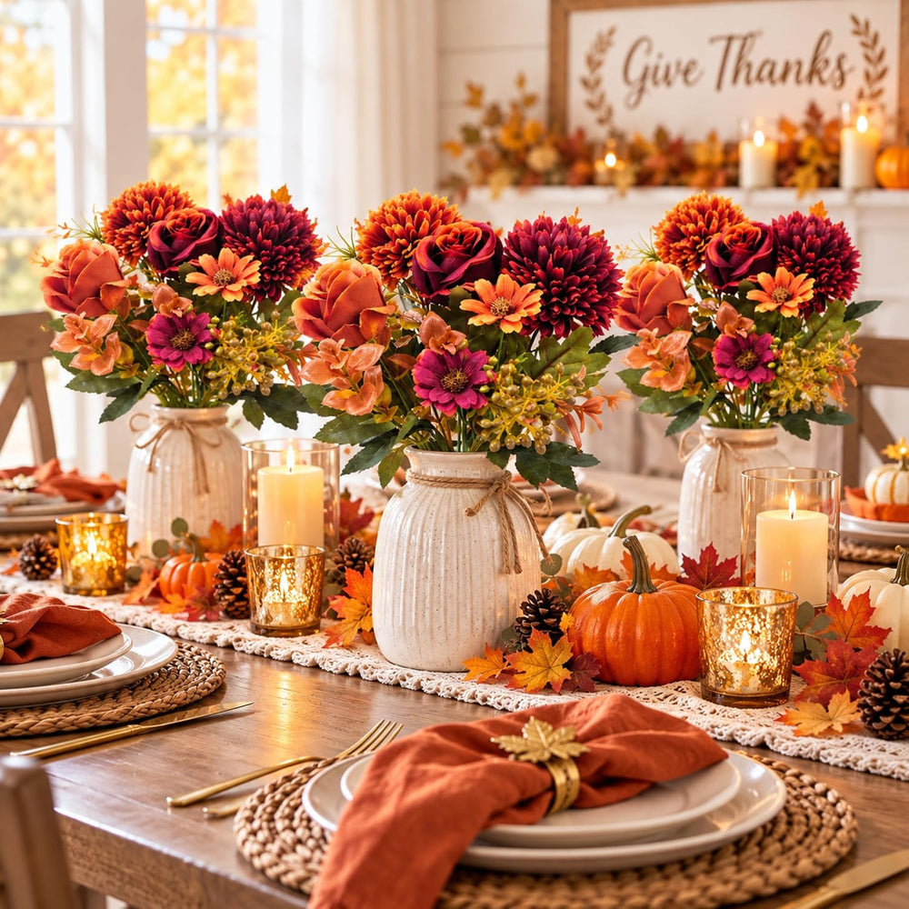 Norme 6 Pcs Fall Artificial Mums Faux Flowers for Outdoor, Soft Autumn Mix