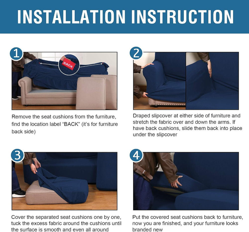 H.VERSAILTEX 3 Piece Stretch Sofa Covers for 2 Cushion Loveseat Couch Covers ...