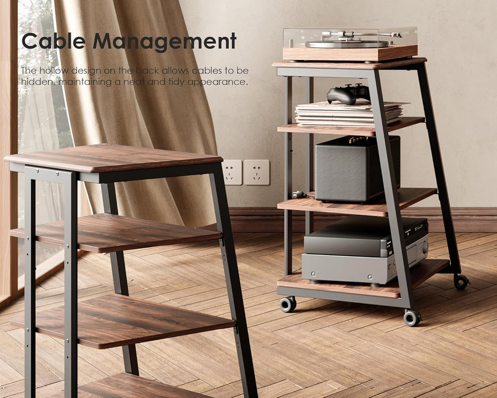 FITUEYES 4-Tier AV Media Stand Corner Shelf for Record Player Wooden Stereo C...
