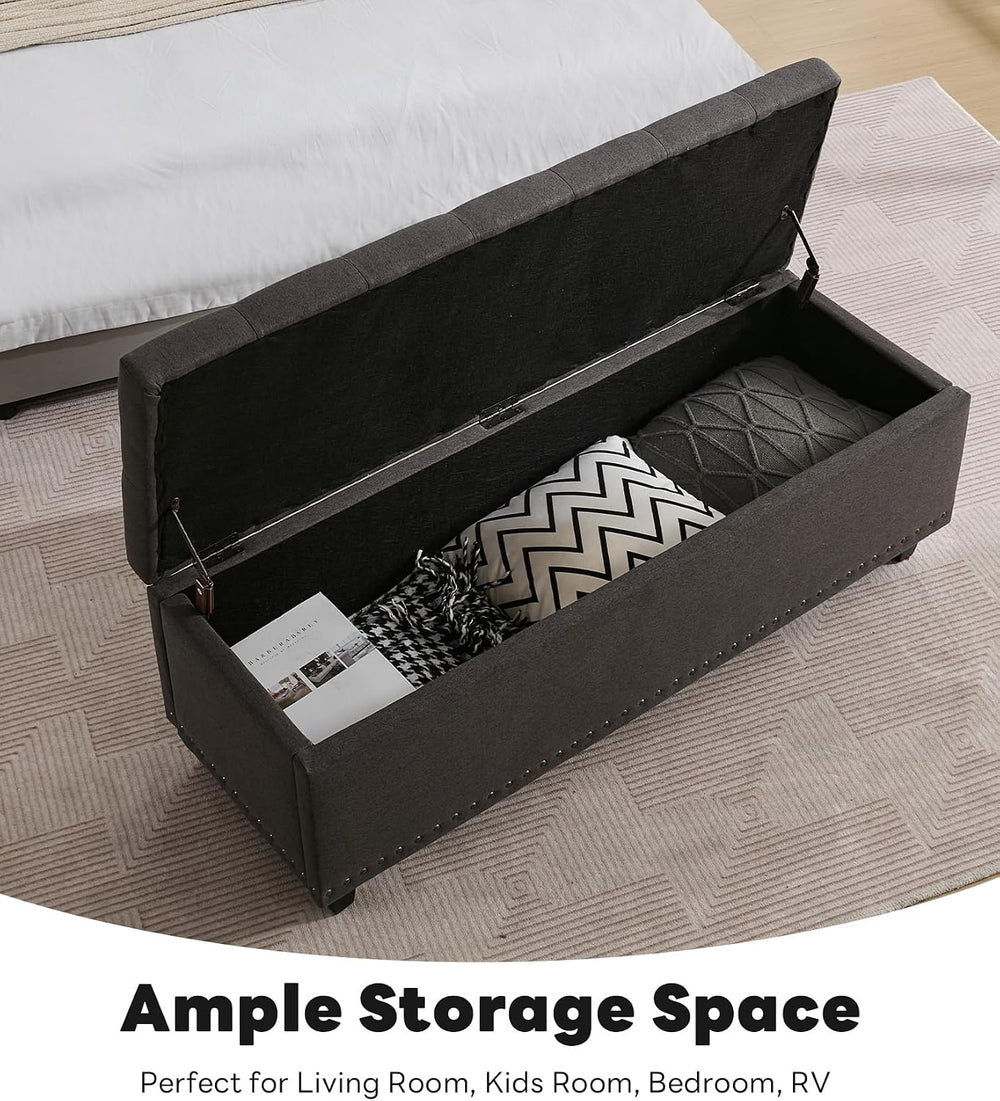 Tbfit 50.8" Ottoman with Storage, Button‑Tufted Bench with Safety Hinge ...