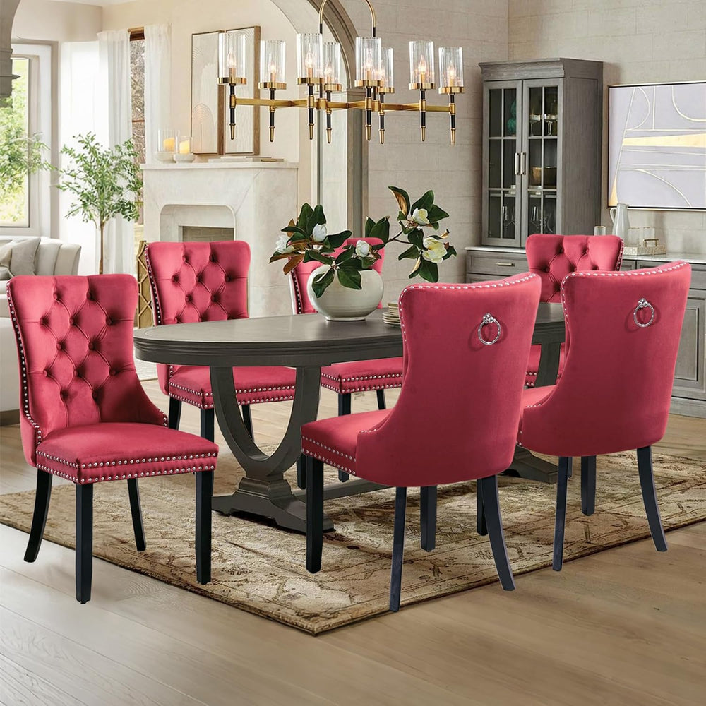 Velvet Upholstered Dining Chairs Set of 6, Modern Style Kitchen Side Chairs w...