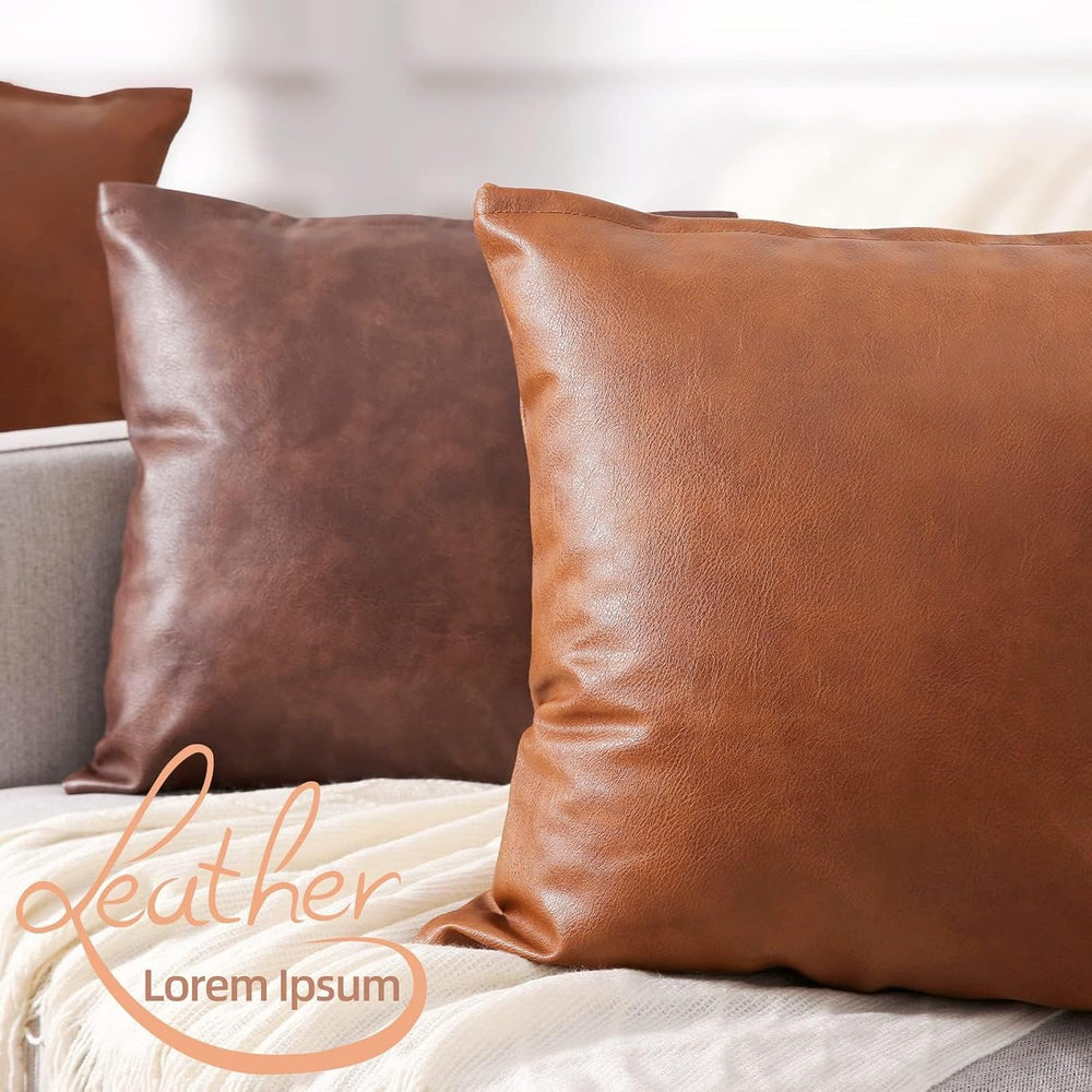 Yaertun Set of 2 Faux Leather Decorative Throw Pillow Covers Modern Solid Out...