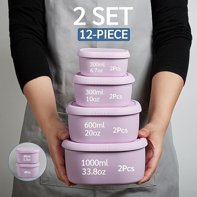 ISSEVE 12Pcs/Set Nesting Silicone Food Storage Containers