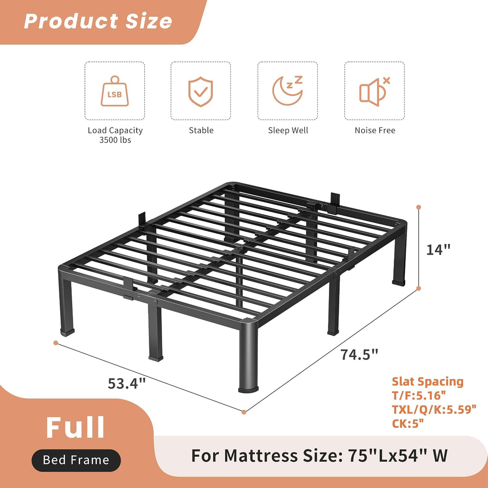VIPSHOW 14 Inch Full Heavy Duty 3500lbs Bed Frame with Round-Corner