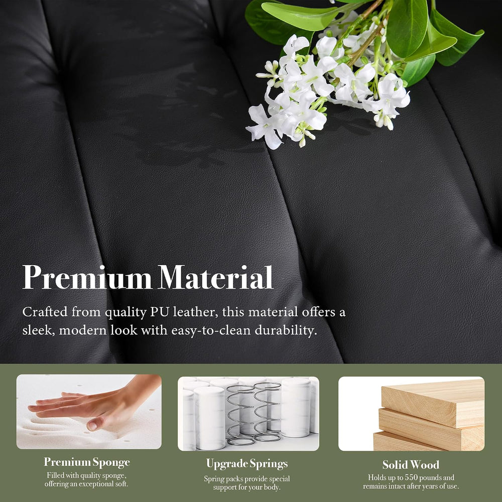 57โ Faux Leather Loveseat Sofa, Small Tufted Couch (1, Black)