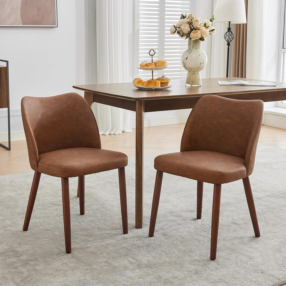 Dining Chair Set of 2, Leather Upholstered Dining Chair with Wood Legs, Wing ...