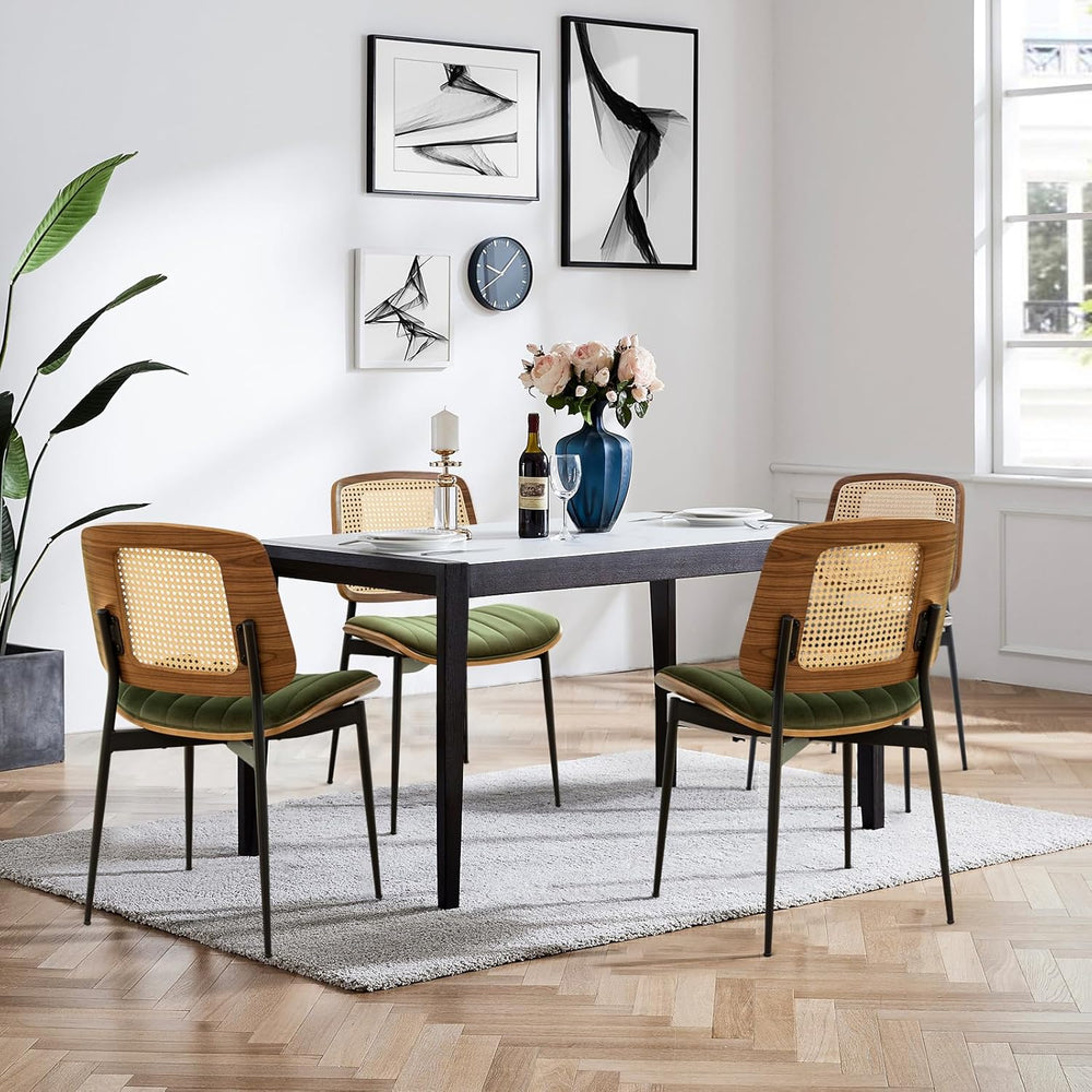 LUNLING Dining Chairs Set of 2 Mid Century Modern Retro Green Velvet Kitchen ...